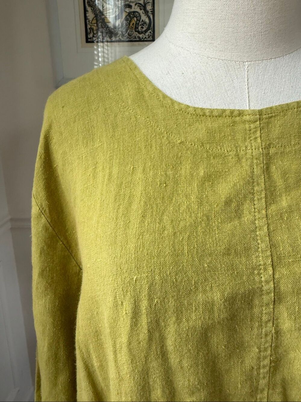 Mosaic Apple Green 100% Linen Relaxed Fit Tunic Top S M L - Picture 3 of 6